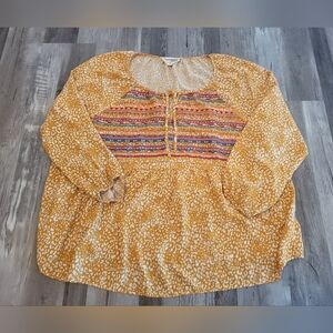 Savanna Jane Marigold Leopard Print Embroidered Long Sleeve Top Size 2X